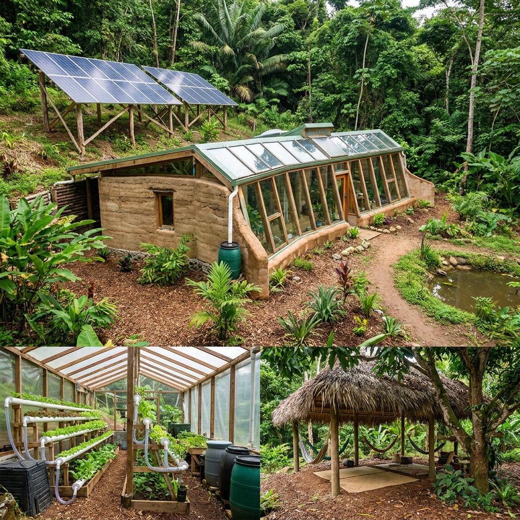 Cob house with a large panel and a permaculture porch with hydroponics