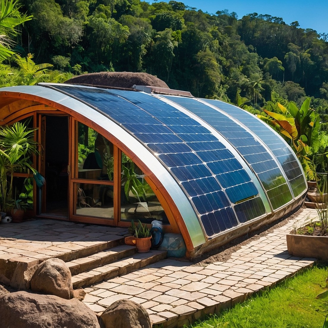 Barrel vault with curved solar roof