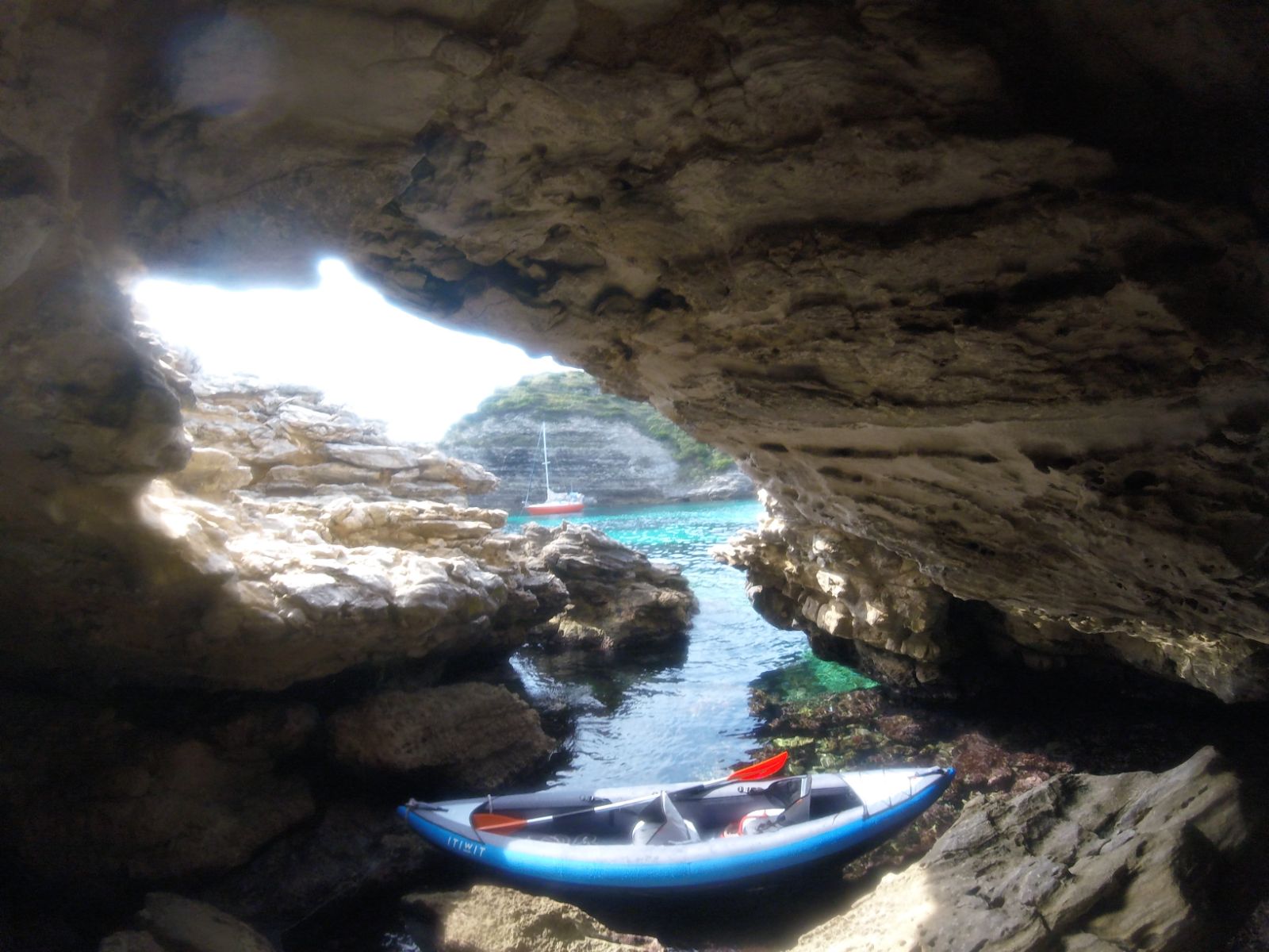 Anchored by a sea cave