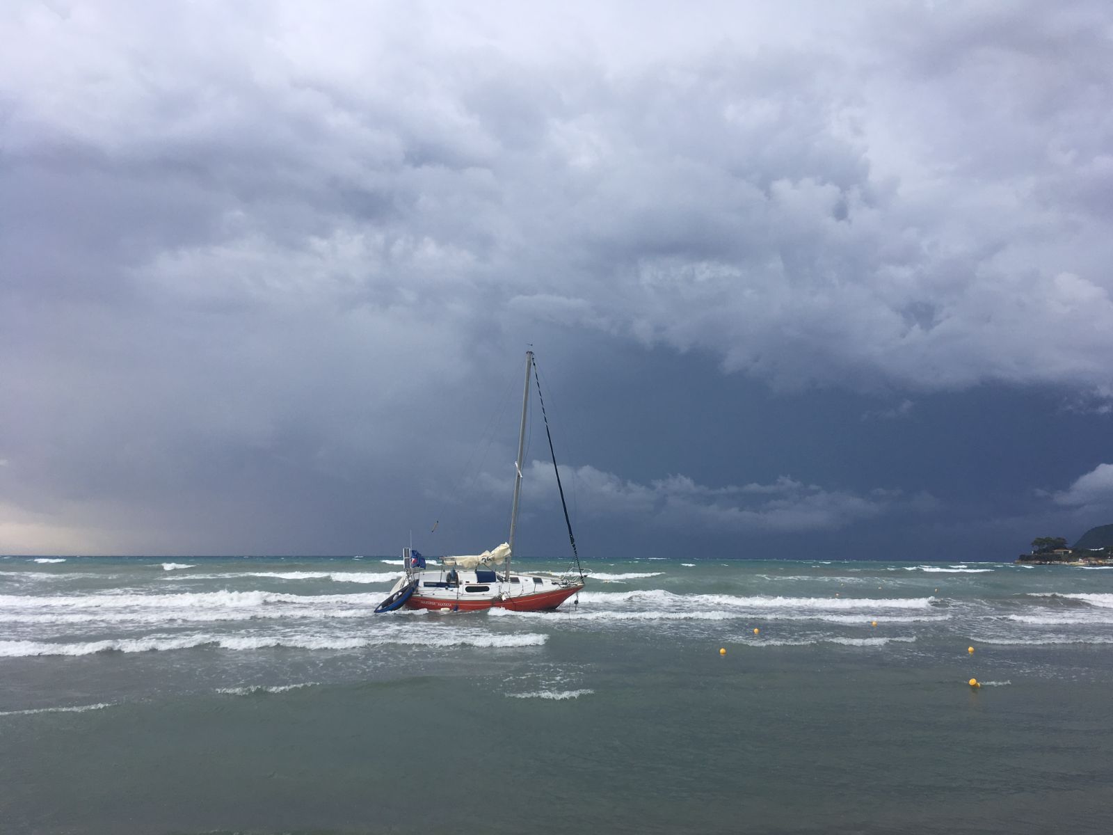 The boat aground after the crash