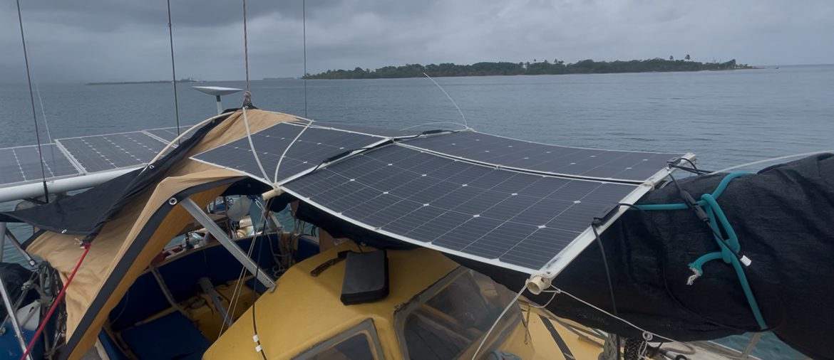 Solar panels on the boat awning